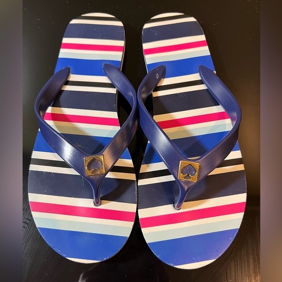 Kate Spade Striped‎ Flip Flops - Picture 1 of 3
